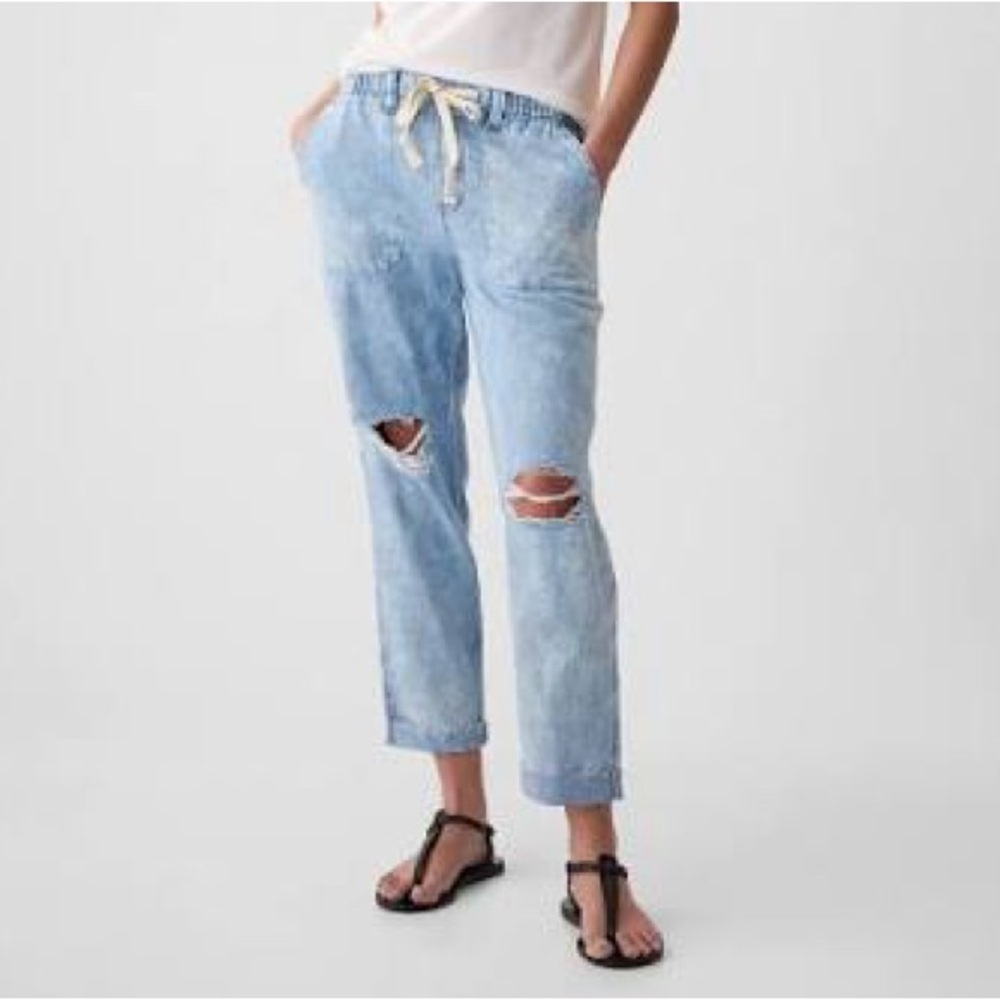 NEW! GAP women’s mid-rise easy denim utility jogger-style jeans, drawstring |NWT